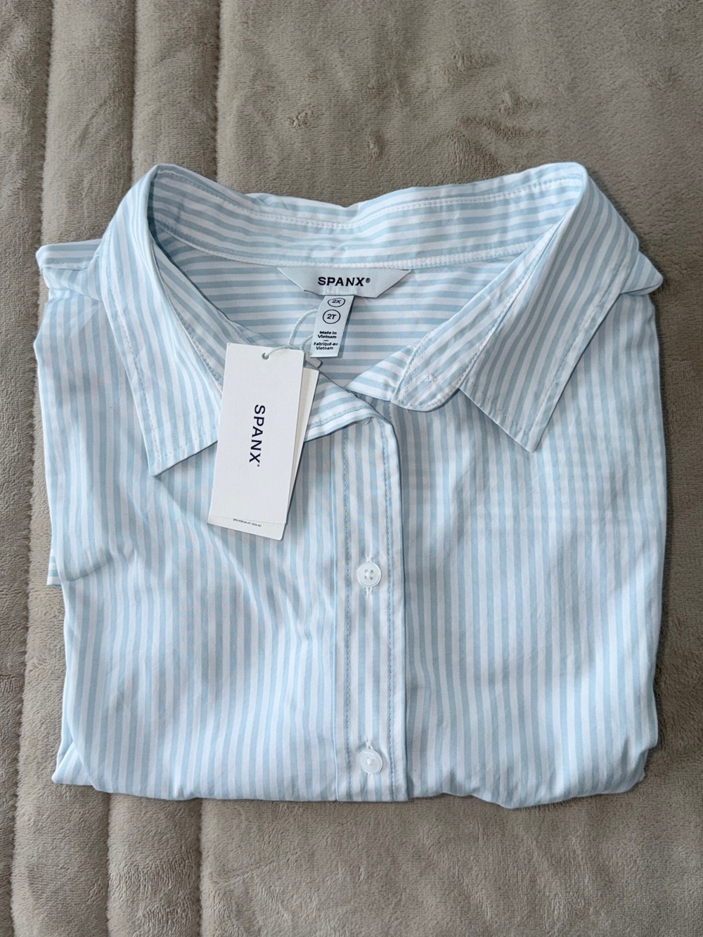 SPANX Women’s Poplin Oversized Blue & White Striped Button Down | 2XL | NWT